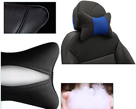 Car Neck Pillows Both Side Pu Leather 2pieces Pack Headrest Gogodog Fit for Most Cars Filled Fiber Universal Car Pillow (Black Blue)