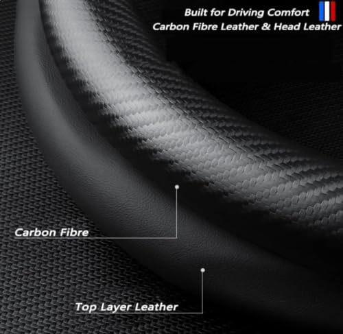 Custom-Fit Car Steering Wheel Cover Compatible with Audi, Premium Stylish NAPA Leather Carbon Fiber Texture Protector, Non-Slip, Audi Compatible Accessories (Black) 37cm to 38cm