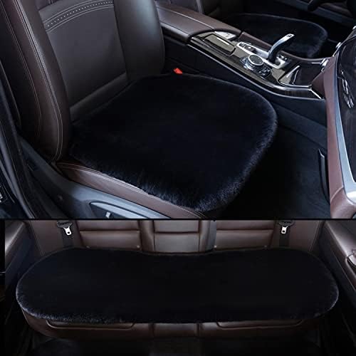 1 Set 3 pcs Soft Fluffy Auto Seat Cover Faux Wool Auto Front & Back Seat Pad Car Seat Cover Protector Cushion Soft Warm for Winter Mat Universal Fit (Black)