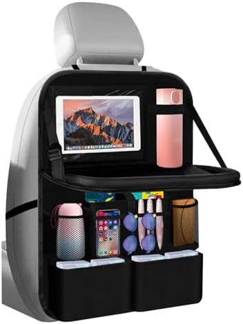 2026 Upgraded Backseat Car Organizer,Multifunctional Back Seat Car Organizer with Cars Tray & Cup Holder,Roadtrip Essentials Foldable Back of Seat Cars Organizers for Most Vehicles
