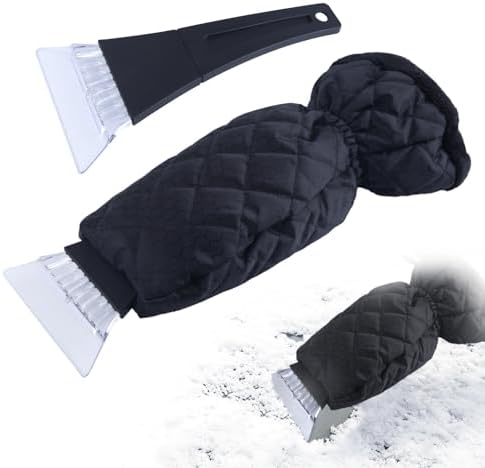 Ice Scraper with Glove Car Windshield Scraper for Ice and Snow w/Fleece Waterproof No Scratch Comfortable Glove Ice Scraper Car Scraper Snow Brush Snow Quickly Removal,Black