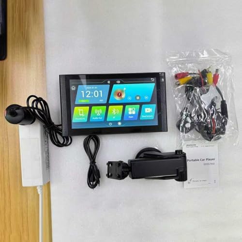 slrongpwolr Wireless Apple Car Play Screen, Android Auto Screen for Car, 7" Hd Portable Touchscreen Car Stereo with Backup Camera, Mirror Link