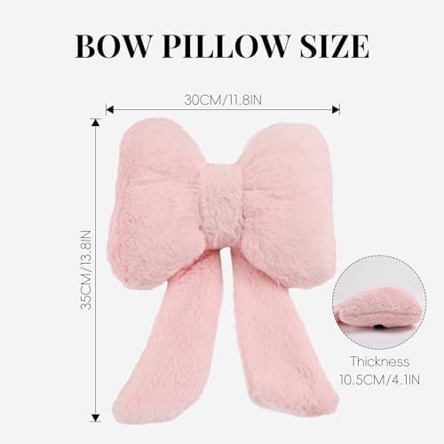 2 Pack Bow Car Headrest Pillows Plush Neck Pillows for Travel Driving Office Chair Head Support Cushions, Also Cute Car Decor Accessories for Women (Pink)