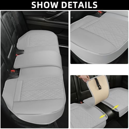 SanQing Car Seat Cover for Rear Car Seat Bottom,Luxury PU Leather Seat Cushion Protector Auto Interior Seat Cover Without Backrest,Full Wrapping Edge Works with Sedan SUV Pickup Minivan (Gray Rear)