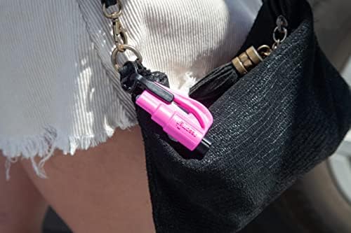 Resqme Accessory Pack The Original Emergency Keychain Car Escape Tool, 2-in-1 Seatbelt Cutter and Window Breaker, Made in USA With Visor Clip, Lanyard, Keyring and Cable Tie - Pink