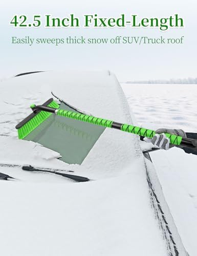 HEEYA 42.5 Inch Car Scraper Snow Brush, 12.6 Inch Large Brush Head with Ice Scraper for Window Windshield, Portable Snow Scraper for SUV Truck Vehicle RV Auto - Green