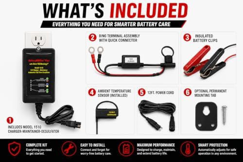 BatteryMINDer 1510 12 Volt-1.5 Amp Smart Battery Charger, Maintainer & Desulfator, Automatic Trickle Charger for Car, Motorcycle, Marine Batteries Ideal for Winter & Long-Term Storage