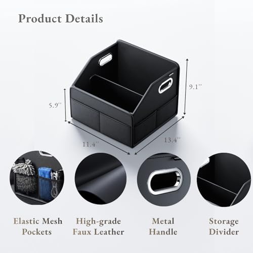 Car Storage Organizer Car Caddy Compact PU Leather Multipurpose Bin for Trunk, Front Seat, Back Seat & Car Floor