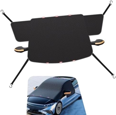 Windshield Snow Protector, Reflective Strips Heat Insulation Windshield Sun Shade Visor, All-Season Auto Front Glass Sun & Frost Shield, Universal for Most Cars (Black)
