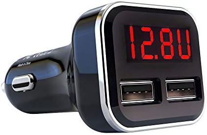 4.8A 24W Dual USB Car Charger Volt Meter Car Battery Monitor with LED Voltage & Amps Display in Red LED, Cigarette Lighter Voltage Meter, Compatible with iPhone 15 Pro Max Samsung Galaxy S24