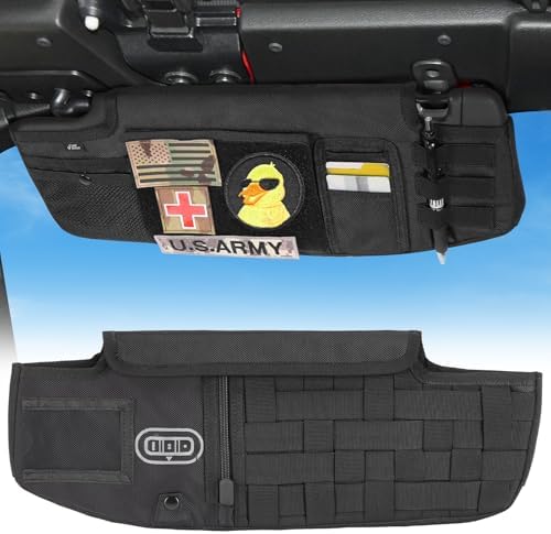 JOYTUTUS Sun Visor Organizer Compatible with 2018-2026 Wrangler JL & Gladiator JT, Driver's Side Front Tactical Visor Storage Cover Molle Webbing Visor Storage Holder Pouch, Multi-Pocket Net Zipper