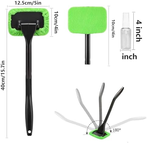 desin Car Windshield Cleaning Tool, Windshield Cleaner with 5 Washable and Reusable Microfiber Pads and Extendable Handle, for Auto Glass Wiper (Green)