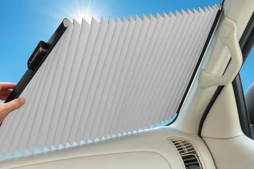 Dash Designs 25" Retractable Windshield Sunshade - Car & Truck Windshield Shade for SUVs, Pickups & Sedans, Accordion Retractable Design, UV Protection, Heat Blocking Sun Shade