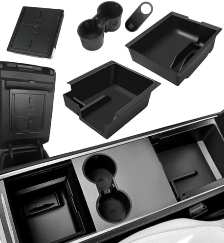 WinDu 5PCS Model 3 Model Y Center Console Organizer Tray Compatible for Tesla 2021-2024 Model Y and 2021-2023 Model 3 Accessories Armrest Hidden Box Storage Tray Cup Holder Camera Cover