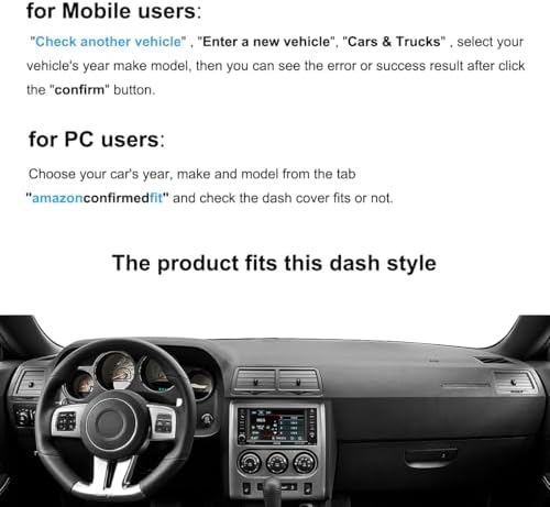 Dash Cover Mat for Dodge Challenger with Light Sensor w/o Speaker Cutout,Dashboard Pad Carpet Protector K185 (Dark Gray)