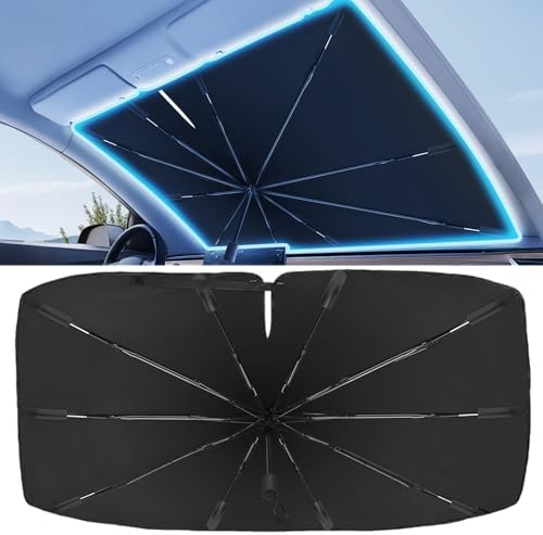 2025 Windshield Sun Shade Frame with Thickened Fast Cooling, Emergency Window Breaker, 99% UV Blocking Protects Car from Sun and Heat Damage, Adjustable Bendable Design for SUV/Sedan/(56" L x 32" W)
