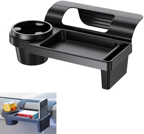 Car Window Storage Organizer, Vehicle Door Side Hanging Storage Box with Cup Holder & Phone Mount, Clip-on Car Door Edge Storage Box for Cell Phone, Wallet, Keys, Sunglasses (Style 1)