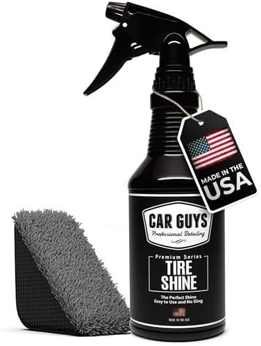 CAR GUYS Tire Shine Spray - The Perfect Deep Black Shine - Long Lasting Car Tire Dressing - No Sling & Dry to Touch - 18 Oz Kit with Applicator