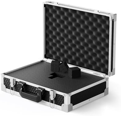 Phenyx Pro Aluminum Alloy Frame Carrying Case with One-layer Pre-Diced Pick and Pluck Foam, Ideal Single/Dual Wireless Mic Systems Transportation (Size Medium 17.1 x 12.6 x 4.1 In)