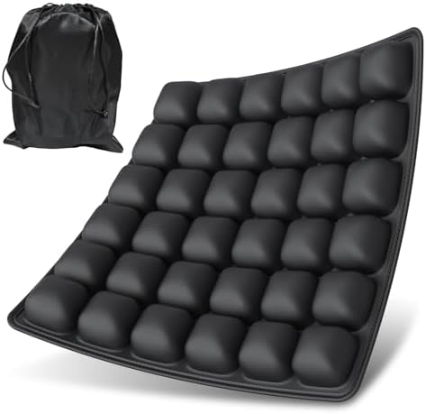 Airplane Seat Cushion for Long Flights, Inflatable Travel Seat Cushion with Built-in Pump, 36 Air Cell Portable Seat Pad, Foldable Non-Slip Cushion for Plane, Office Chair, Car, Stadium (Black)