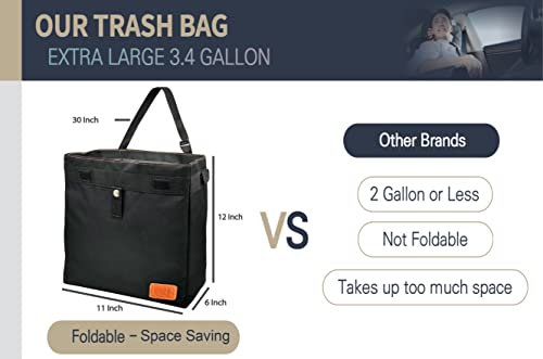 Car Trash Can Hanging for Headrest, Extra Large Waterproof Auto Garbage Bag Organizer, Collapsible Vehicle Waste Bin (Navy Blue)