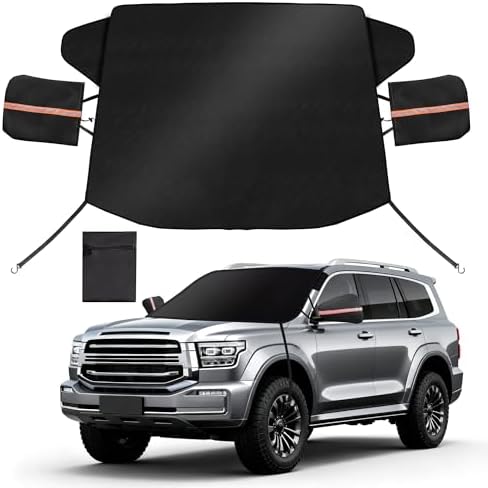 Car Windshield Cover for Ice and Snow, 600D Oxford Fabric Winter Frost Cover with Side Mirrors Cover, Frost Guard Windshield Cover for Car, SUV(68x 47 Inch)