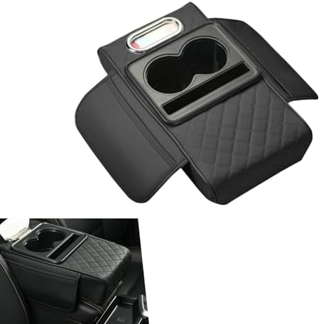 Car Armrest Cushion, 5-in-1 Center Console Cover Organizer, Multi-Functional Car Armrest Storage Box with 2 Cup Holder, Car Accessories Interior Organizers for Most Cars (Black)