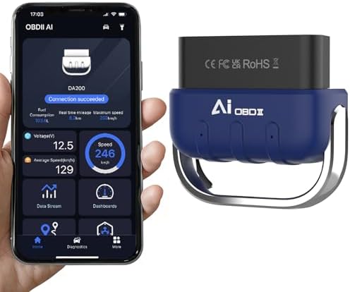 OBD2 Scanner Bluetooth AI Auto Diagnostic Tool Check Engine Car Code Reader for iOS & Android Exclusive APP Clear Error Code Data Reset Wireless Diagnostic Scanner for All OBD-II Vehicles