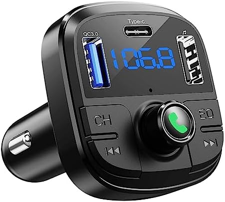 Bluetooth FM Transmitter for Car, BT 5.0 & QC3.0 Car Bluetooth Adapter with 5 EQ Mode, 3 Charging Ports Support USB Disk, TF Card Hands-Free Car Kits