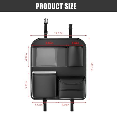 Car Backseat Organizer, 4 Storage Pockets Vehicle Back Seat Protector Kick Mat with Touch Screen Tablet Holder, Automotive Travel Storage Accessories, Universal for Truck SUV RV