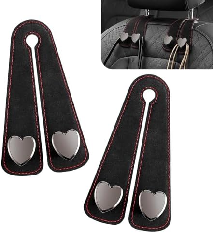 Car Hooks for Headrest, Luxurious Leather & Metal Multifunctional Anti-Slip Vehicle Hooks - Holds Bags, Umbrella, Wallet, Glasses | Universal Car Interior Storage Organizer (Black)