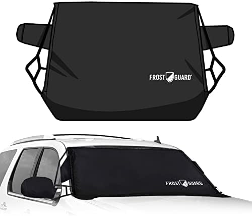 FrostGuard Deluxe | Full-Coverage Car Windshield Cover for Ice and Snow, XL Size - Wiper Blade + Side Mirror Coverage - Fit-Fast Straps + Security Panels - Black, 41 x 68 Inches
