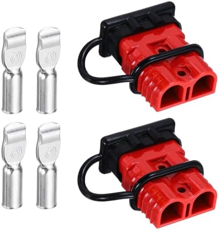 MECCANIXITY Battery Power Connector with Dust Cover,175A 1/0AWG,2AWG,4AWG Wire Harness Plug Connector Battery Quick Connect/Disconnect Jumper Cable Plug for Winch Auto Car,Red,2Set
