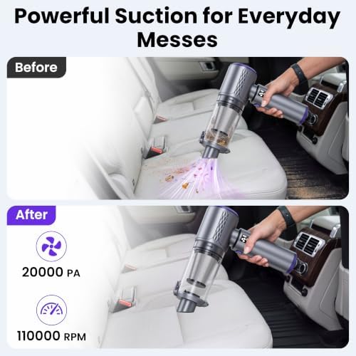 Premium Cordless Car Vacuum Cleaner High Power, 20000Pa Portable Mini Vacuum for Car with Storage Bag, 4-in-1 Handheld Small Vacuum with Air Duster, Rechargeable Hand Vac for Car, Home & Travel
