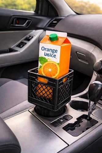Universal Half Gallon Car Crate Cup Holder Half Gallon Car Cup Holder Expander Secure Anti-Spill Insert for Juice, Milk & Iced Coffee, Heavy Duty Interior Organizer for SUVs & Trucks