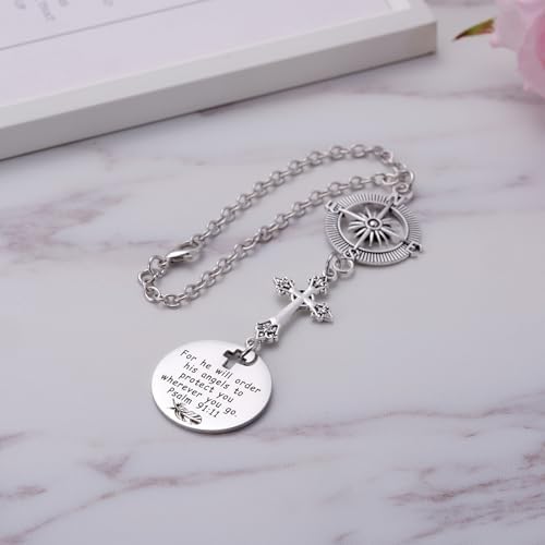 2 Pack Cross Car Charms for Women Men, Guardian Angel Rear View Mirror Decor, Psalm 91:11, Bible Verse, Christian Faith Based Car Accessory, Religious Gift