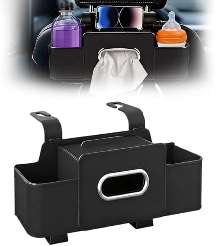 Car Organizer and Storage Box, Multifunctional Car Organizer Back Seat, Large Capacity Car Organizers and Storage Box for Phone, Drinks, Handbag, Travel Use, Compatible with Most Vehicles (Black)