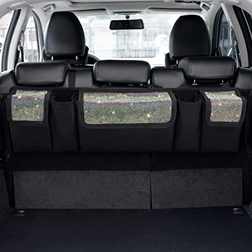 eing Car Trunk Organizer and Storage, Backseat Hanging Organizer for SUV, Truck, MPV, Waterproof, Collapsible Cargo Storage Bag with 5 Pockets, Bling Car Interior Accessories for Women,Multicolor