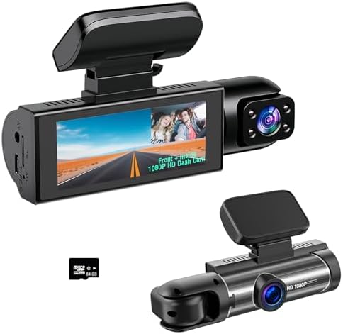Dual Dash Cam Front and Rear with 64GB Card, 1080P HD IR Night Vision Dash Camera for Cars, G-Sensor Car Dashcam Cameras, 3.16”IPS Screen, 24/7 Parking Monitor, Loop Recording, 170° Wide Angle