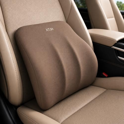 Lumbar Support Pillow for Car, Ergonomic Memory Foam Back Cushion for Driving Comfort, Breathable Lower Back Support for Car Seat, Truck, SUV & Office Chair (Brown)