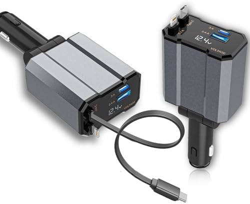 Retractable Car Charger, 4 in 1 Fast Car Charging USB C