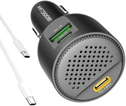 170W Car USB Charger with Built-in Heat Dissipation System, 3 Ports Car Adapter PD 3.1 140W/ PD 30W+QC18W Compatible with MacBook, Laptop, iPhone 17/16/15, Samsung Galaxy S24 (Black)