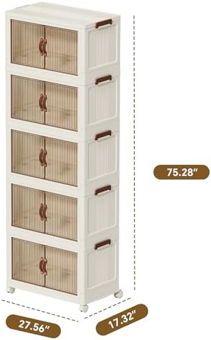 Collapsible Storage Bins with Lids - Stackable Plastic Closet Organizers for Clothes, and Home Organization White (5-rack, 30Gal/rack)