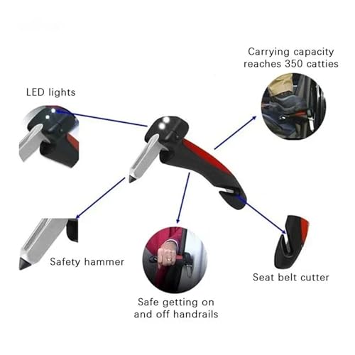 Five-in-One Car Support Handle with Window Breaker and Seatbelt Cutter for Elderly Assistance