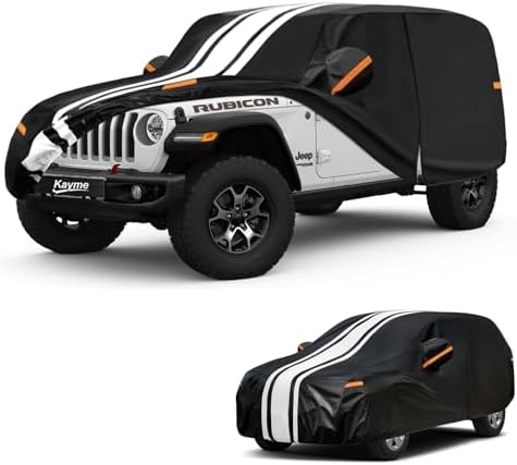 Kayme Jeep Wrangler Car Cover Waterproof All Weather, Custom Fit for Wrangler 4 Dr/Unlimited 4 Door JK JL (2006-2026), Gift with Tape/Towel, Outdoor Full Exterior Cover Rain Snow Sun UV Protection.