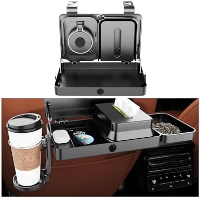 Car Back Seat Tray Table, Stable Foldable Vehicle Backseat Rear Passenger Food Trays Desk with Cup Holder, Multifunctional Automotive Interior Headrest Rear Seat Desk, Universal Fit