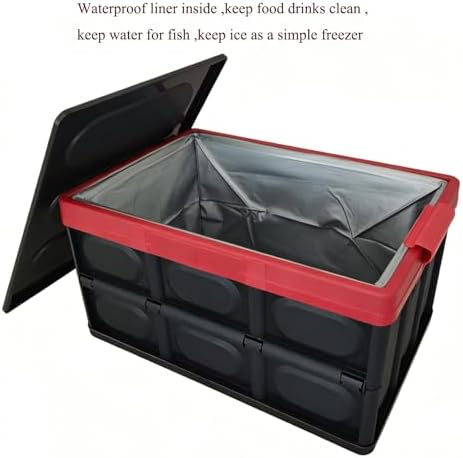 KINGCAV Plastic Durable Cargo Storage Bins with Lid Waterproof Liner Trunk Storage Box with Secure Latches Car Trunk Organizer Collapsible Hard Plastic Tote for Camping,Groceries Closet