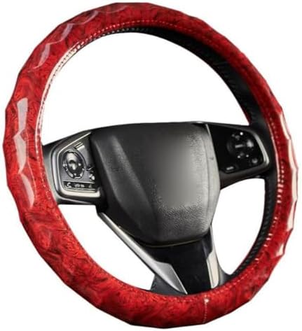 15 Inch Leather Steering Wheel Cover Peach Wood Grain Anti-Slip Breathable Comfortable Four Seasons Universal Car Wheel Protector (Coffee)