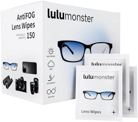 Anti Fog Lens Wipes for Eyeglasses, 150 Individually Wrapped Pre-Moistened Glasses Cleaning Wipes, Streak-Free Lens Cleaner for Glasses, Sunglasses, Phone Screen, Camera Lens & Goggles