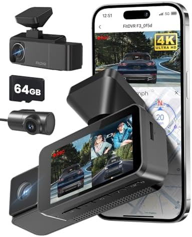 4K 3 Channel Dash Cam, 2160P+1080P+1080P Front and Rear Inside Car Camera with 64GB Card, WiFi Built-in GPS, 3“ IPS Screen, IR Night Vision, G Sensor, WDR(F3)